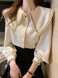 Fashion Temperament Single Breasted Long Sleeve Shirt New Summer Autumn 2023 Peter Pan Collar Women's Clothing