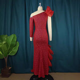 Fongt Yarn Stitching Collar Dress Dress Designer Single Sleeve Slanted Wood Ear Dress Party Dress