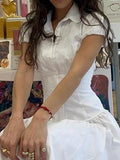 White Slim Waist Short Sleeves Shirts-Outfit