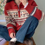 Half Zip Christmas Knit Pullover-Outfit