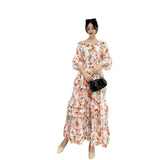 Fongt Early Autumn Collared Flakes And Snowflake Cake Skirt Seven-Sleeved Luxury Dress