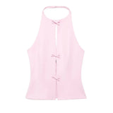 Fongt Women's ZA Summer New Bow Ornament Hanging Neck Vest Skirt Suit