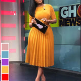 Fongt Dress Women's Dress 2025 Summer Short Sleeve High-Waisted Yellow Folded Dress African Large-Size Dress