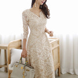 Fongt Lace Dress Women's Summer New Korean Style Temperament V-Neck Fashion Lace Dress