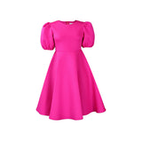 Fongt Round Collar Temperament Bubble Sleeves To Close The Waist Of Elegant A-Character Dress