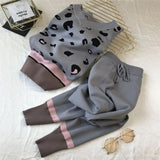 Print Knitted 2 Piece Sets For Women Casual Loose V-neck Sweater Pullovers Outfits And Contrast Color Harem Pants
