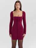 Long Sleeve Hook Bodycon Mini Dress-Outfit