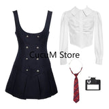 New Women's Autumn College Style Long Sleeve Shirt Top Higg Waist Shrinking Slim Dress 2-Piece Set Fashion Sweet Suit Girls-Outfit