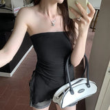 Feeling Red Breast Sling Vest Female Summer Minority Fold Fork Slim Body Wear Chest Cushion Top