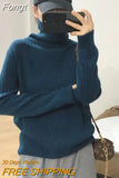 Turtlenck Sweater Women Vertical Pit Stripe Long Sleeve Winter Warm Knitted Pullover Elegant Soft Basic Female