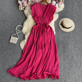 Pure Color Sleeveless Dress-Outfit