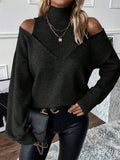 Fongt And Winter Women's Knitted Shoulder Half-High-Neck Solid Color Thread Temperament Casual Sweater