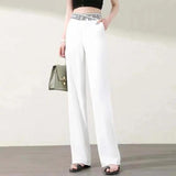Fongt Silk Wide Leg Pants Women Summer New High Waist Hanging Feeling Loose Waist Straight Barrel Loose White Drag Long Pants