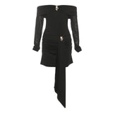 Fongt Autumn Women's New Pure Sexy Bag Hip Half Perspective Shoulder-To-Shoulder-Back Metal Decorative Dress Dress Woman