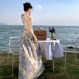 Fongt Shoulder One Shoulder Long Sleeve Dress Skirt Floral Dress Female Sanya Thailand Holiday Dress-Outfit