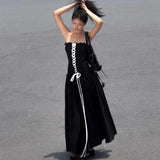 Black Tube Ruched Lace Up Maxi Dress-Outfit
