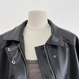 Faux Leather Zipper Over-shirt Jacket-Outfit