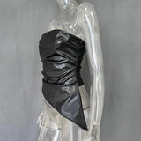 Strapless PU Leather Asymmetrical Top-Outfit