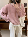 Version Autumn Winter New Pullover Sweater Female Loose Lazy Wind Add Thick Versatile Fashion Knit Bottom Shirt Jacket Female-Outfit