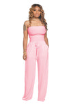 Fongt New Women's Casual Flat Shoulder Wrapped Chest Wide-Leg Jumpsuit-Outfit