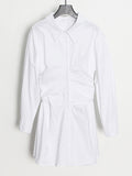 Fongt Simple Style Dress Women 2025 Spring New Collar Folded Waist Design Solid Color Long Sleeve