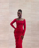 Fongt Spring And Summer New Folding Personality Twist Rope Decoration Collar Long Sleeve Long Sleeve Long Dress LX0156