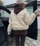 Cabel Knitted Zipper Puffer Coat-Outfit