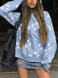 Oversized Star Print Zip Up Hoodie-Outfit