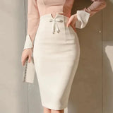 High Waist Bow Shaping Pencil Skirt-Outfit