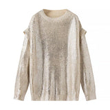 New Medium-And Long-Style Metal Round-Neck Pullover-Outfit