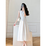 Commute Hepburn Wind White Temperament Vest Dress Waist Cold Wind Dress Show Thin Sling Dress Woman-Outfit