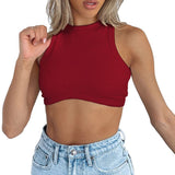Fongt Women's New Women's Sexy Sleeveless Round Neck Rib Knit Vest Crop