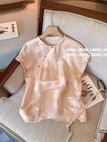 Advanced Feeling New Chinese-Style Oblique Jacquard Short-Sleeved Shirt Women's Summer 2024 French Leisure Super Good-Looking Blouse-Outfit