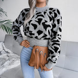 Fongt Real Autumn And Winter Casual Leopard Print Waist Knitted Umbilly Sweater Women's Clothing