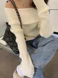 Solid Off Shoulder Knit Sweater-Outfit