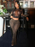 Fongt Has K24ST395 2024 Autumn New Sexy Leopard-Print Hottie High-Rise Umbilly Pants