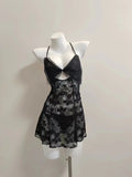 Fongt Pajamas Woman 2025 New Seduction Red Lace Hollow Big Bow Bow Small Breast Slings Sleeping Skirt