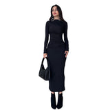 Fongt Spring And Autumn New High-Senior Sensing Solid Color Temperament Long-Singed-Up Dress Woman