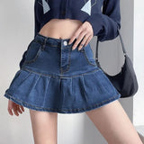 Street Preppy Style Jeans Skirts Women Sext High Waist Bottom Pleated Ruffles Demin Mini Skirts Streetwear