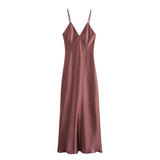 Fongt Women's Clothing 2025 Spring New Sleeveless Temperament Silk-Sense Silk-Sense-Backed V-Necked Dress