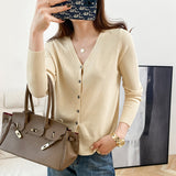 Fongt New Spring And Fall Thin Knit Women's Cardigan Long Sleeve V Neck Short Sweater Small Shawl Coat Jacket-Outfit