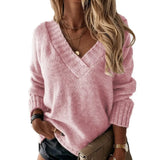 Fongt Women WISH Hot Style Women's Wear Fall And Winter New Solid Color V-Neck Knit