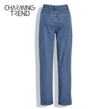 Women's embroidered jeans Chic 2020 New mid-waist pocket Casual Denim pants straight girl jeans trousers