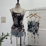 Solid Shooting Wasteland Style Personality Letter Tie-Dye Printing Mesh Sling Sling Babes Irregular Tuxedo Small Vest