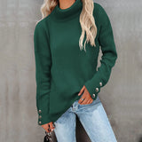 Fongt And Winter New Striped High Leader Mouth Button Sweater Solid Color Casual Loose Plus Size Sweater Woman-Outfit
