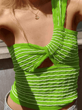 Knitted Stripe One Shoulder Tank Top-Outfit