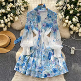 Fongt Famous Elegant Dress Woman 2025 Spring High-End Deep V Tie Ribbon Belt To Print Lotus Leaf Side Skirt