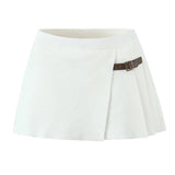 Knit Buttoned Long Sleeve Top And Pleated Mini Skirt-Outfit