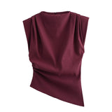 Fongt Women's New Fashion Folding Decorative Shoulderless T-Shirt