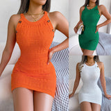 Fongt Shooting Spring And Summer Leisure Buttons Sleeveless Lattice Waist Knitted Ass Skirt Women's Clothing